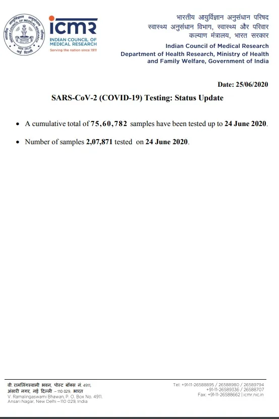 number of samples tested icmr coronavirus 